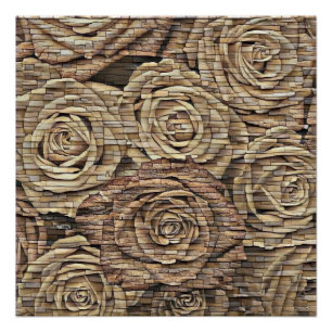 Pôster Rosas amarelos castanhos muros de pedra