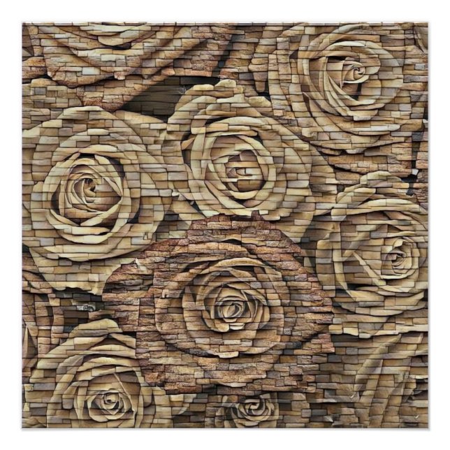 Pôster Rosas amarelos castanhos muros de pedra (Frente)