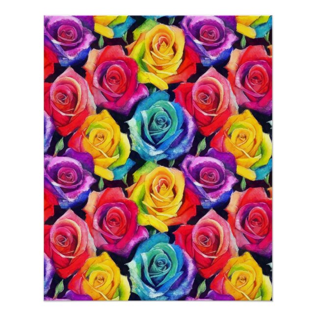 Pôster Rosas arco-íris radiantes, estampa floral brilhant (Frente)