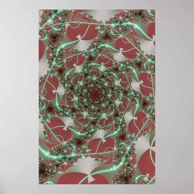 Pôster Rosas | Arte Fractal Vermelha e Verde (Frente)