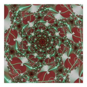 Pôster Rosas Arte Fractal Vermelha e Verde