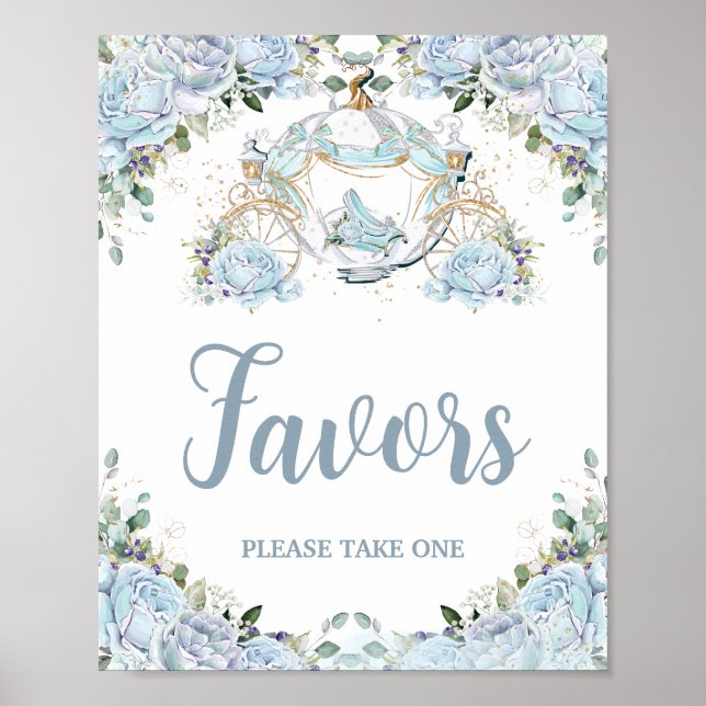 Poster Rosas Azuis Bebê Princesa Abóbora Favor de Carruag (Frente)