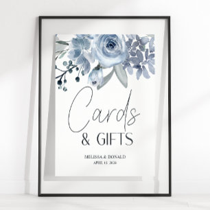 Poster Rosas Azuis Empoeiradas Flores Cartão de Casamento