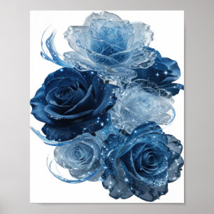 Poster Rosas Azuis Prata Dinâmicas