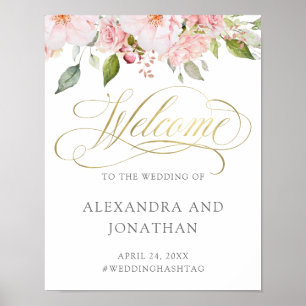 Poster Rosas Bonitas Boas-vindas ao Dourado Casamento R