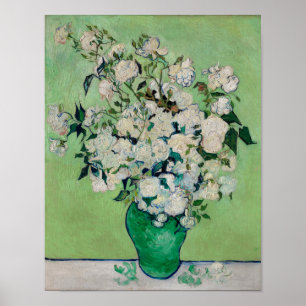 Poster Rosas Brancas de Van Gogh - Arte Floral em Vaso Es