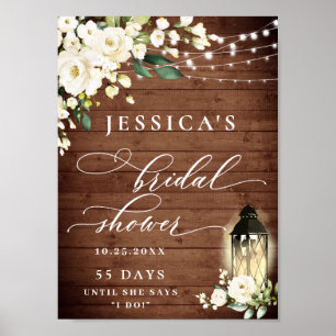 Poster Rosas brancas Lanterna Chá de panela Rústico de Ma