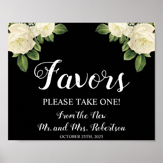 Poster Rosas Brancas | Placa de Casamento Chá de Noiva Fa (Frente)