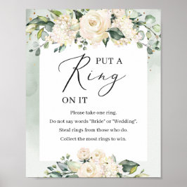 Poster Rosas brancas verdes colocaram um anel no sinal de