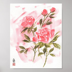 Poster Rosas Carmesim à Luz da Manhã