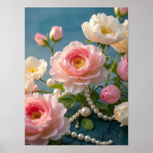 Poster Rosas claro esmagadoras com pérolas