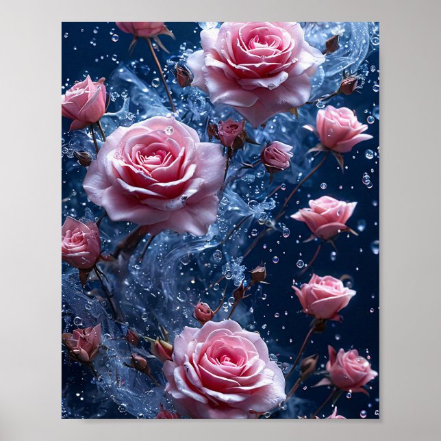 Poster Rosas cor-de-rosa aquarela (Frente)