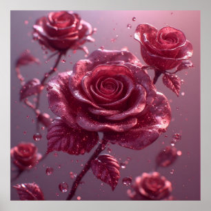 Poster Rosas Cor-de-Rosa Delicadas com Gotículas de Orval