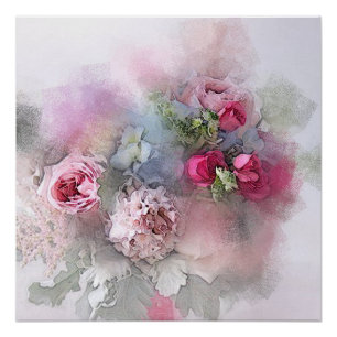 Pôster Rosas de Aquarela Flores Modernas Florais Elegante