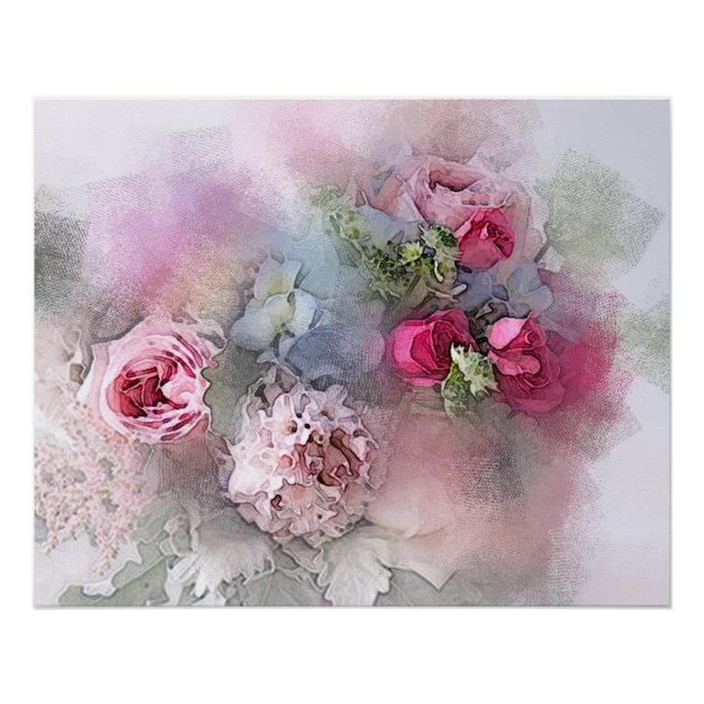 Pôster Rosas de Aquarela Moderna Flores Elegante Floral (Frente)