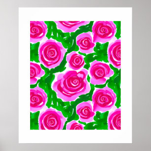 Poster Rosas de Aquarela Rosa Fuchsia