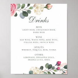 Poster Rosas de aquarelas. Menu de bar de bebidas espirit