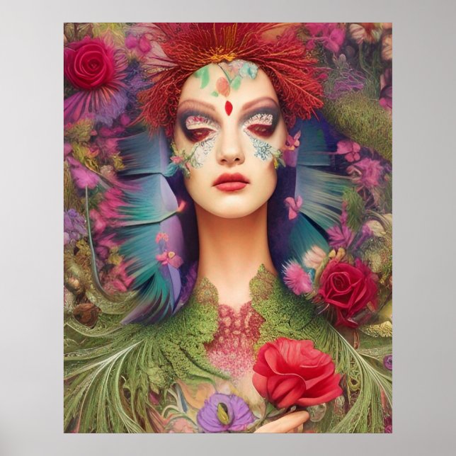 Poster Rosas de beleza feminina em penas (Frente)