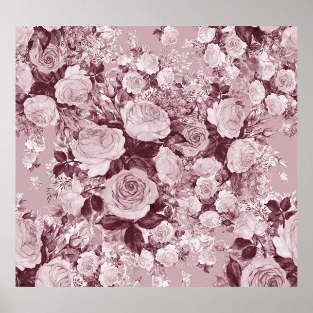 Poster Rosas De Chá: Padrão De Buquê De Aquarela. (Frente)