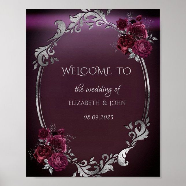 Poster Rosas de Enquadra Chic Silver Burgundy (Frente)