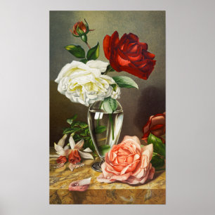 Poster Rosas de Jardim Antigas em um Vaso de Vidro