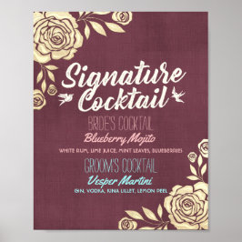 Poster Rosas de Ouro de Borgonha de Menu de Bebida de Ass