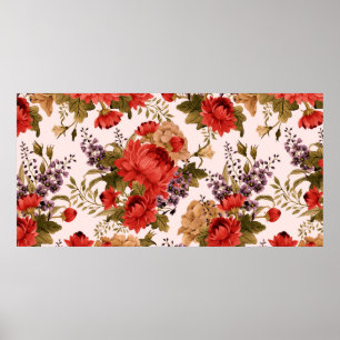 Poster Rosas de padrão floral sem costura com crisântem
