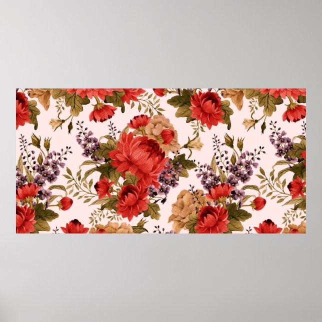 Poster Rosas de padrão floral sem costura com crisântemos (Frente)