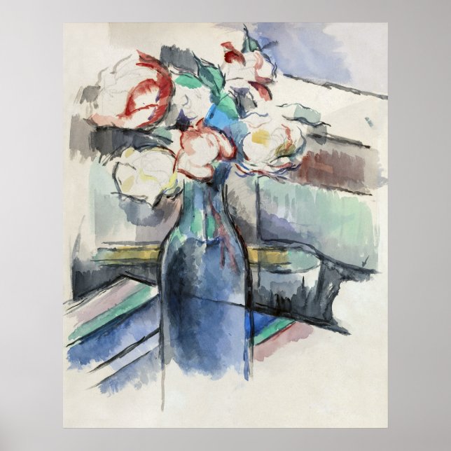 Poster Rosas de Paul Cézanne em uma garrafa (1900-1904) (Frente)