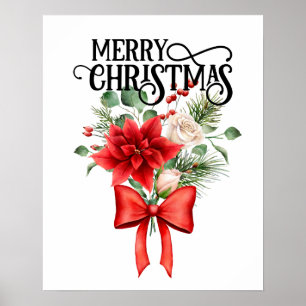 Poster Rosas de Poinsettia Buquê de Flor de Natal