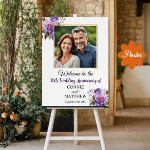 Poster Rosas de Púrpura do Quadro Dourado do 30 Casamento
