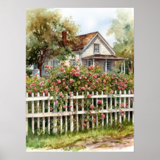 Poster Rosas de subida em idílico no campo rural rural ru