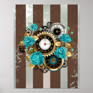 Poster Rosas de toucador e de turquesa em tiras