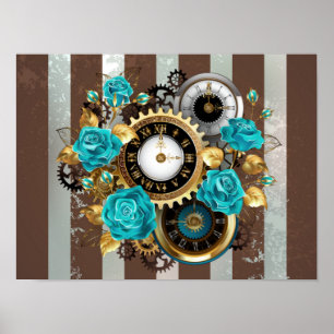 Poster Rosas de toucador e de turquesa em tiras