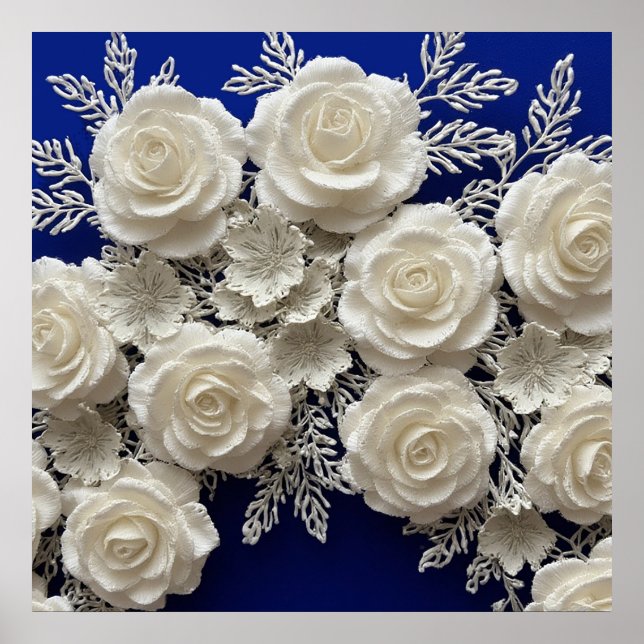 Poster Rosas Decorativas Brancas Elegantes (Frente)