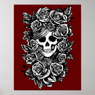 Poster Rosas do crânio Gótico tinta original Arte