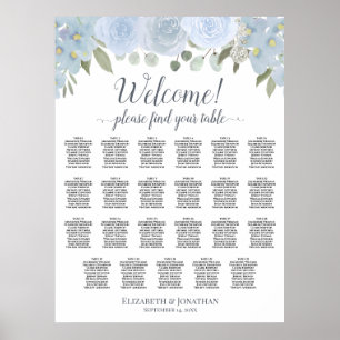 Poster Rosas Dusty Blue Boho Quic 23 Gráfico de Assentos