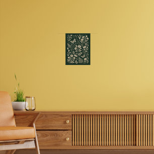 Poster Rosas e Borboletas Embroidered em Creme Floresta V