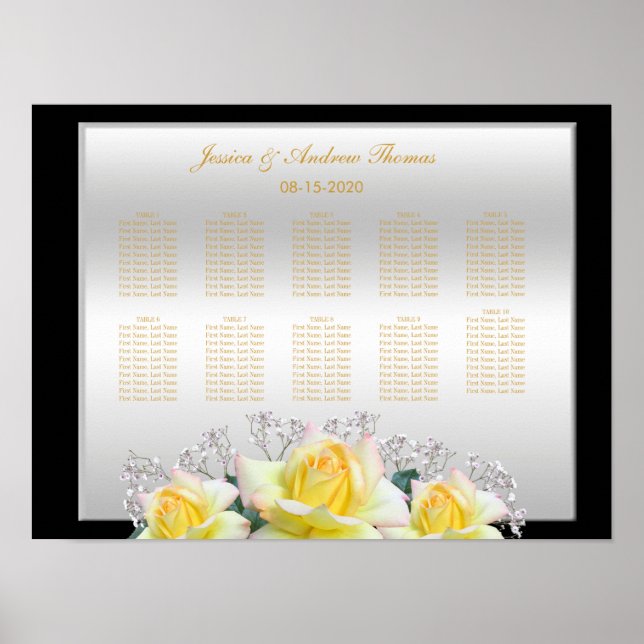 Poster Rosas Elegantes Casamento Prata (Frente)
