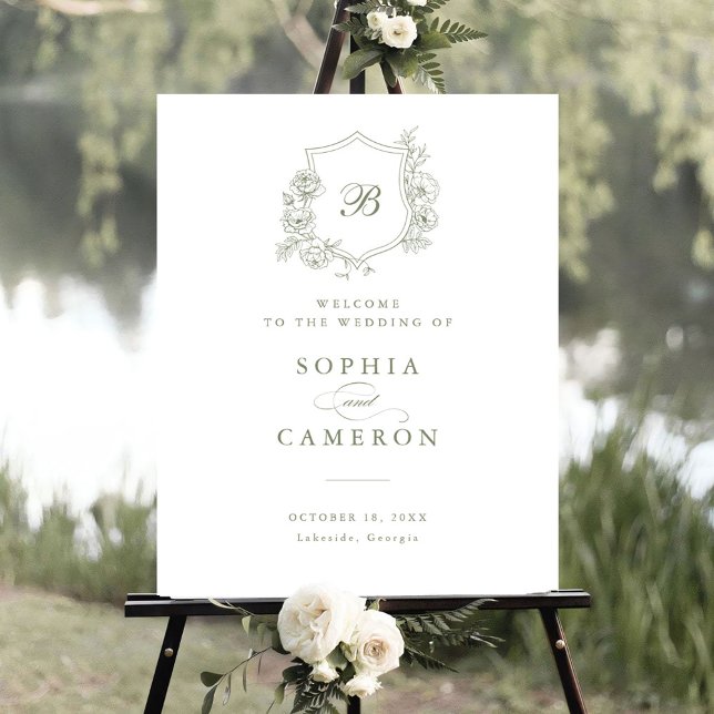 Poster Rosas Elegantes Florais Monograma Crest Sinal de B (Criador carregado)