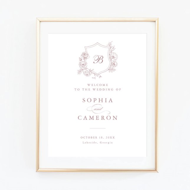 Poster Rosas Elegantes Florais Monograma Crest Sinal de B (Criador carregado)