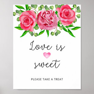 Poster Rosas em aquarela o amor é doce aproveite um mimo
