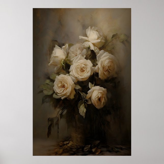 Poster Rosas Etéreas Flores Antigas Natureza Morta, Sombr (Frente)