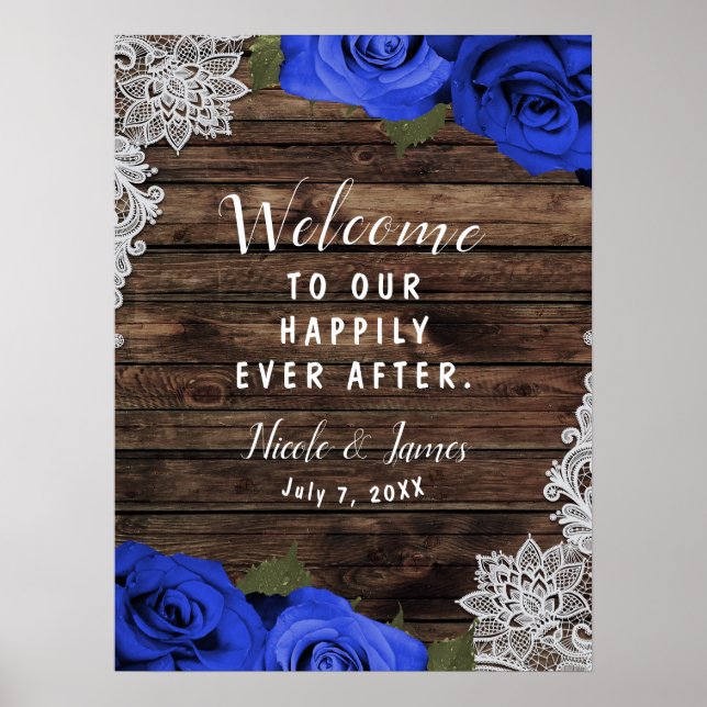 Poster Rosas Florais Azul Roxo Casamento de Renda de Made (Frente)