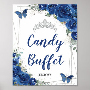 Poster Rosas Florais Azul Royal Quinceañera Buffet de Doc