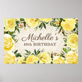 Poster Rosas Florais Douradas aniversário de 40 anos