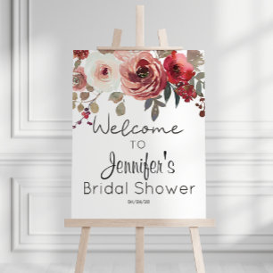 Poster Rosas Florais Vermelho Rubor Elegante Chá de Noiva
