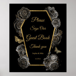 Poster Rosas Góticos Sinal de Mesa de Casamento de Convid