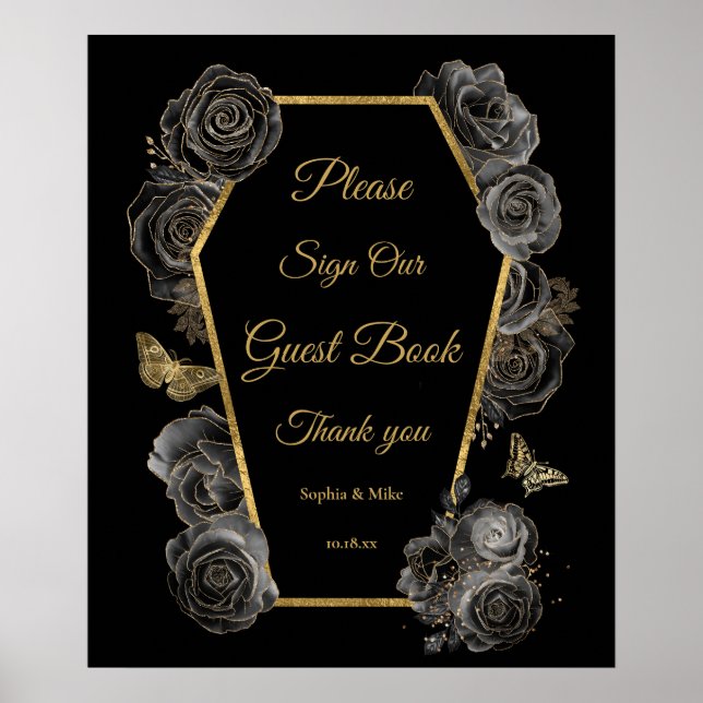 Poster Rosas Góticos Sinal de Mesa de Casamento de Convid (Frente)