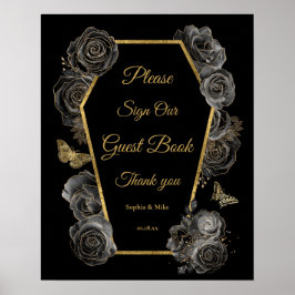 Poster Rosas Góticos Sinal de Mesa de Casamento de Convid